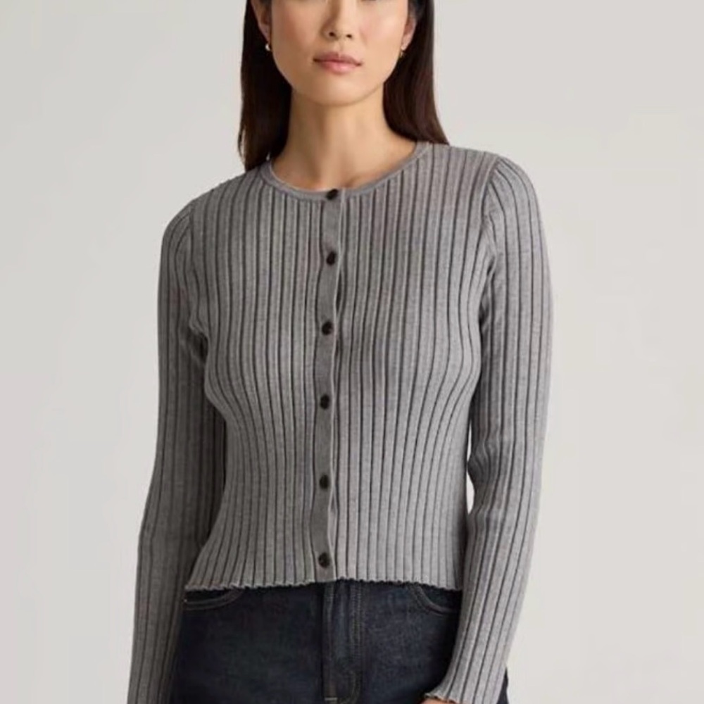 Quince Gray Ribbed Cardigan